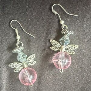Silver and Pink Angelic Wing Earrings